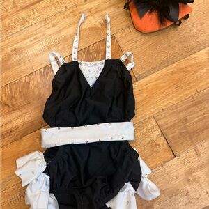 Black and White Swimsuit with Gem Accents